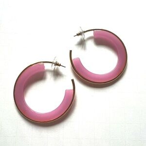 J. Crew Pink lavender and Gold Modern Hoop Earrings lucite inspired mod large